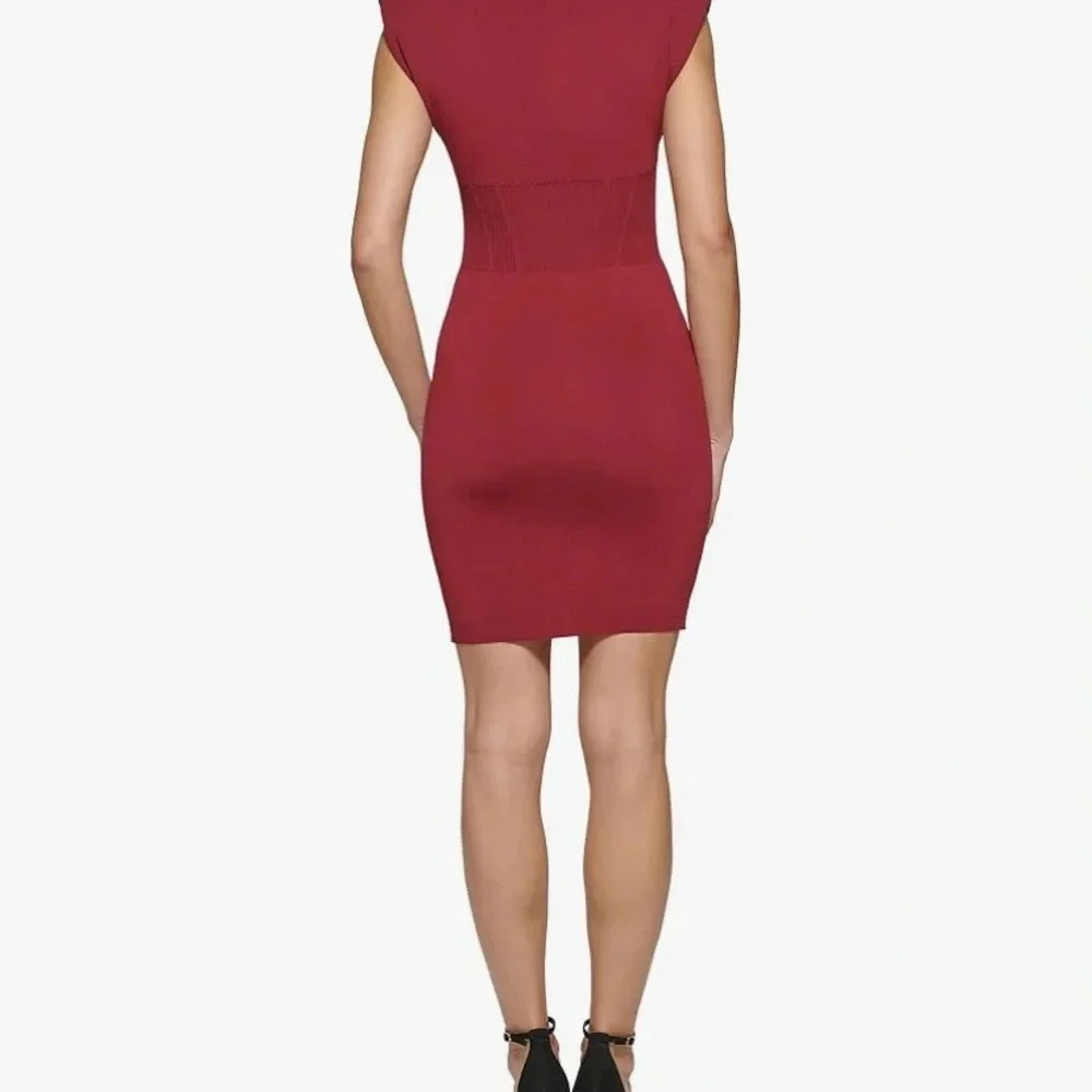 GUESS Sweater Dress Size L Burgundy Bodycon – Sleeveless Turtleneck Ribbed Waist - Picture 3 of 7